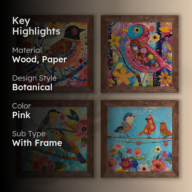Colorful Pakshis I Wall Art with Frame - Set Of Four media 2