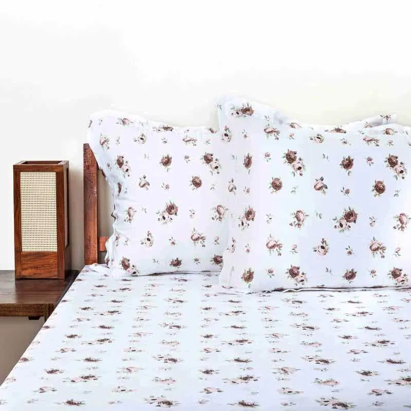 Tiny Floral Stories Cotton Bedsheet (Brown) - 180 TC media 4