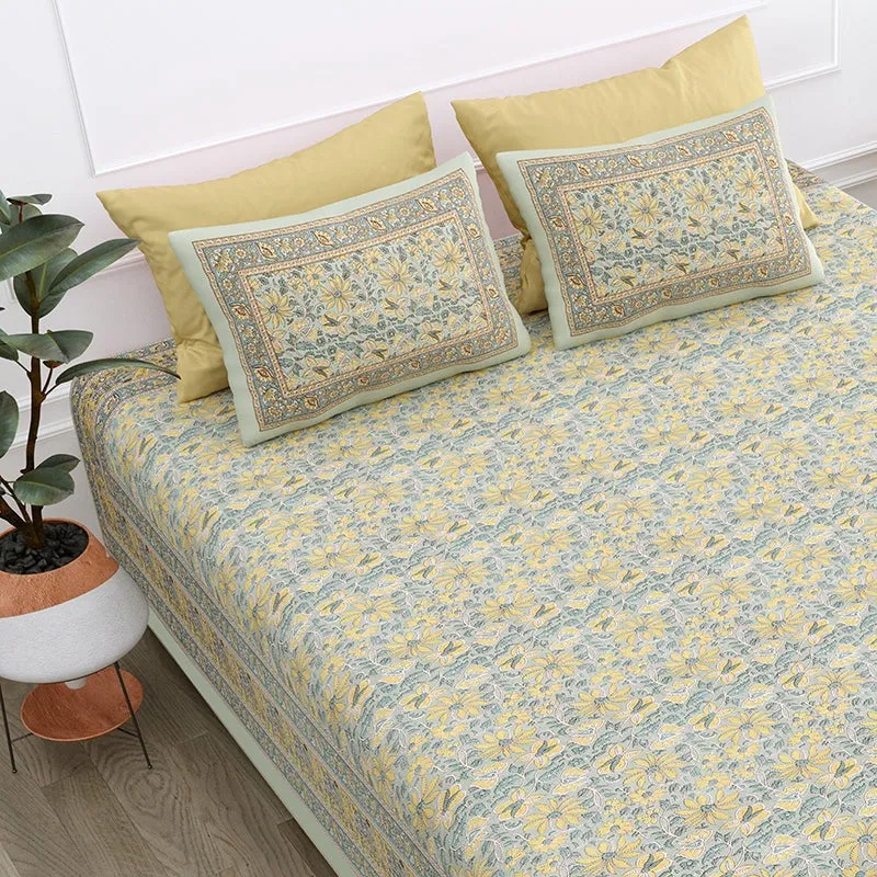 Aayushi Cotton Bedsheet (Yellow, Grey) - 180 TC media 4