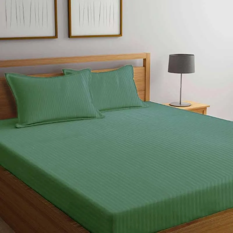 Cora Stripe Microfiber Bedsheet (Green) - 130 GSM media 1