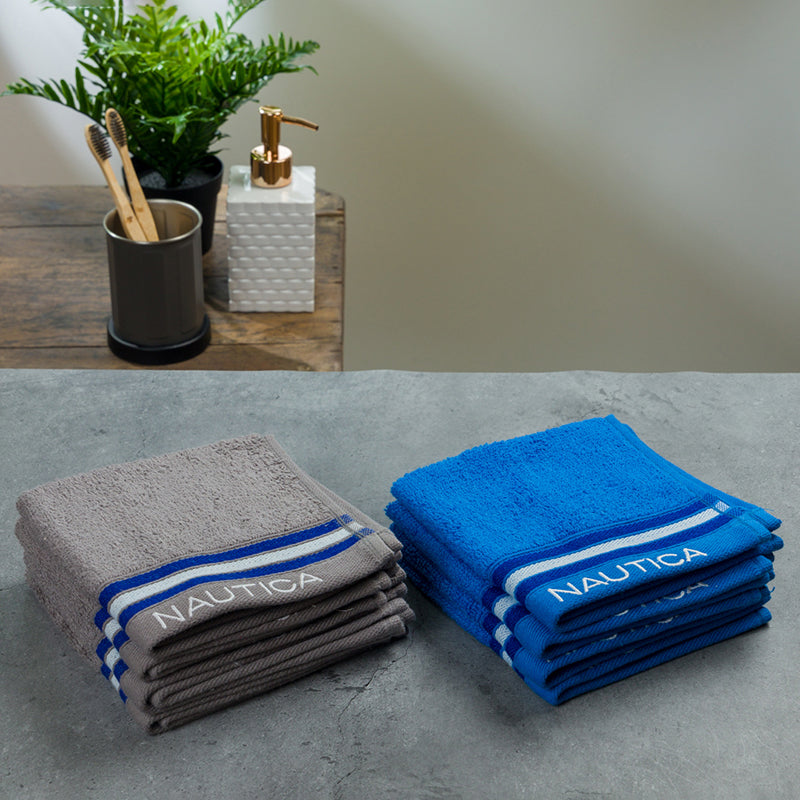 Nautica Dove Down Cotton Face Towel (Grey & Blue) - Set Of Eight media 4