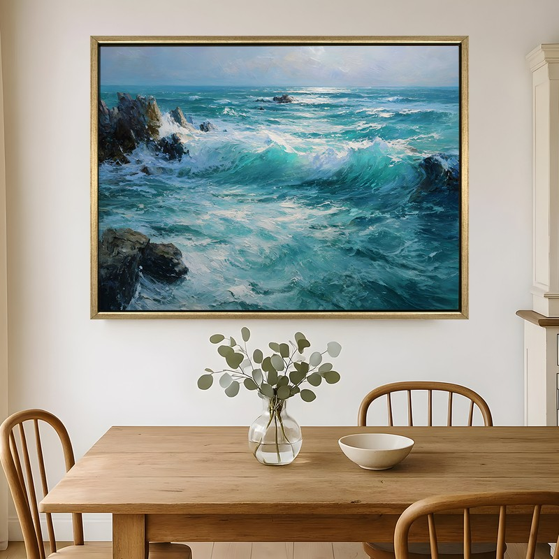 Rockbound Waves Canvas Wall Painting With Frame