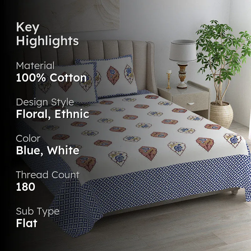 Anila Cotton Bedsheet (Blue, Brown) - 180 TC media 2