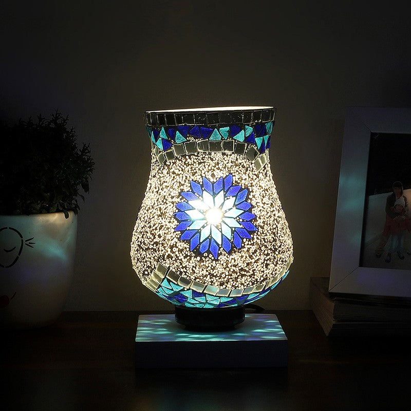 Chromabeam Mosaic Glass Table Lamp With Wooden Base