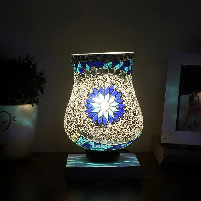 Chromabeam Mosaic Glass Table Lamp With Wooden Base media 1