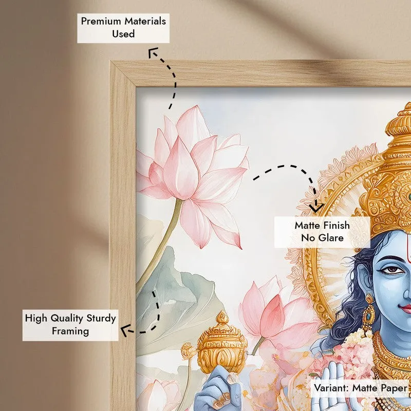 Anantha Padmanabha Spiritual Archival Paper Wall Painting - Natural Brown Frame media 6