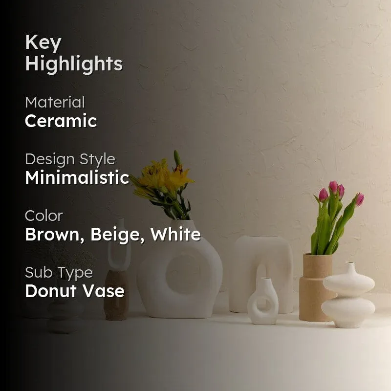 Minimalist Ceramic Donut Vase - Set of Nine media 2