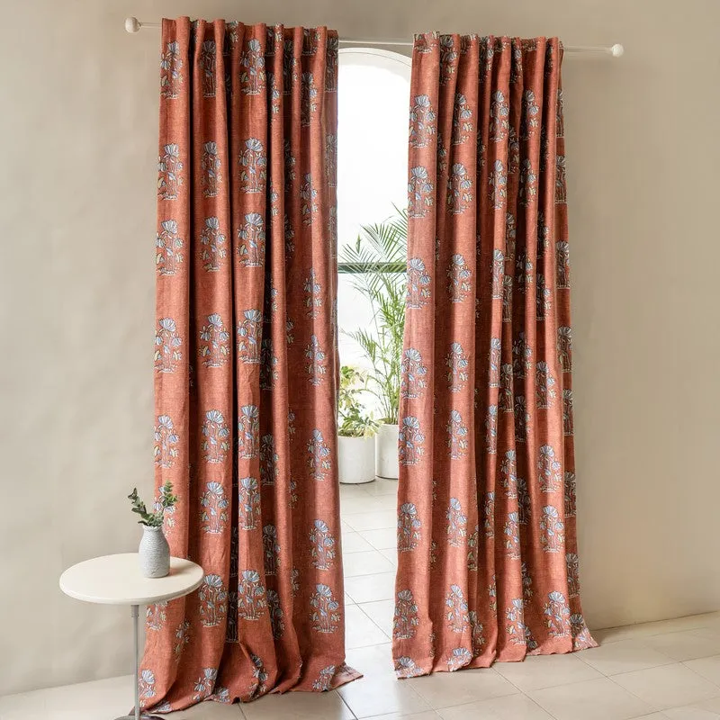 Tranquebar Home Grand Petals Polyester Curtains(Rust) - Set Of Two media 3