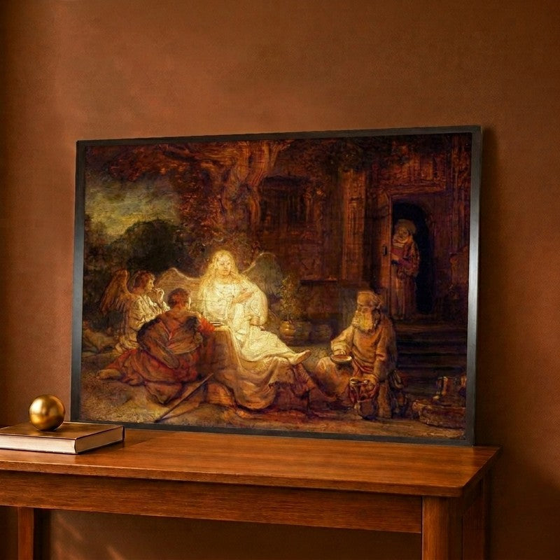 Abraham Receives the Three Angels Canvas Wall Painting - 12 x 9 Inches