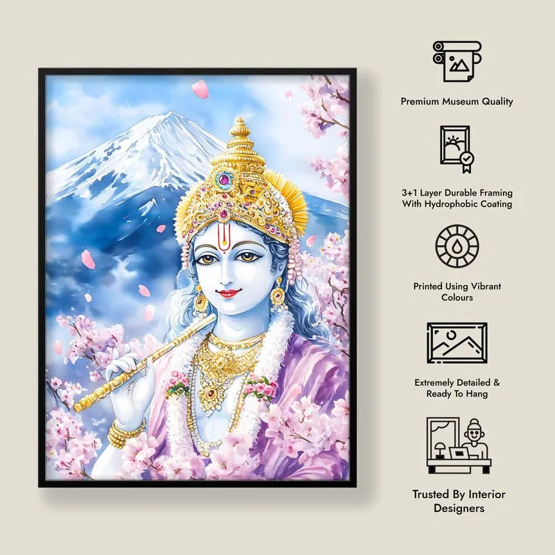 Govardhana Giridhari Spiritual Archival Paper Wall Painting With Frame - Black media 8