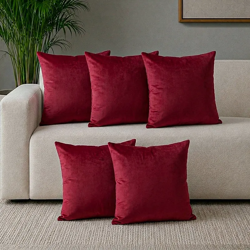 Vintara Velvet Cushion Cover (Red) - Set Of Five media 1