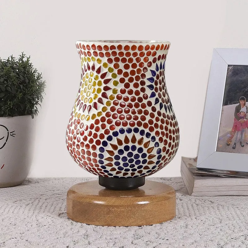 Lumvira Mosaic Glass Table Lamp With Wooden Base - Multicolor media 4
