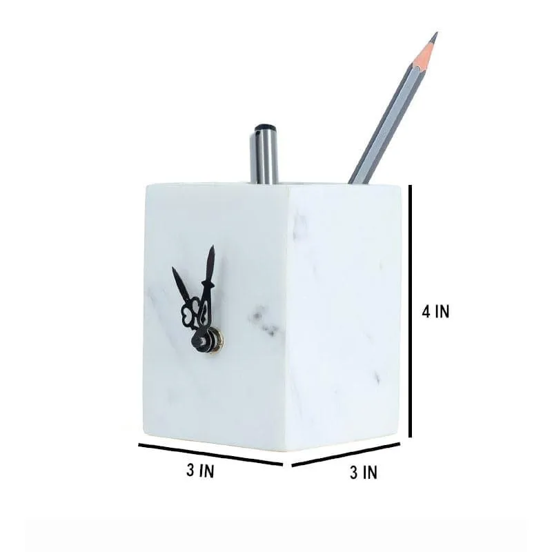 Seno Hand Crafted Marble Table Clock & Stationary Holder media 4