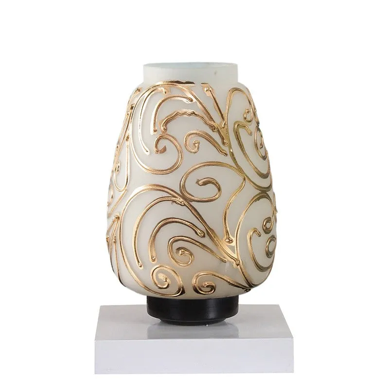 Lunellea Glass Wooden Table Lamp With Base - White & Gold media 5