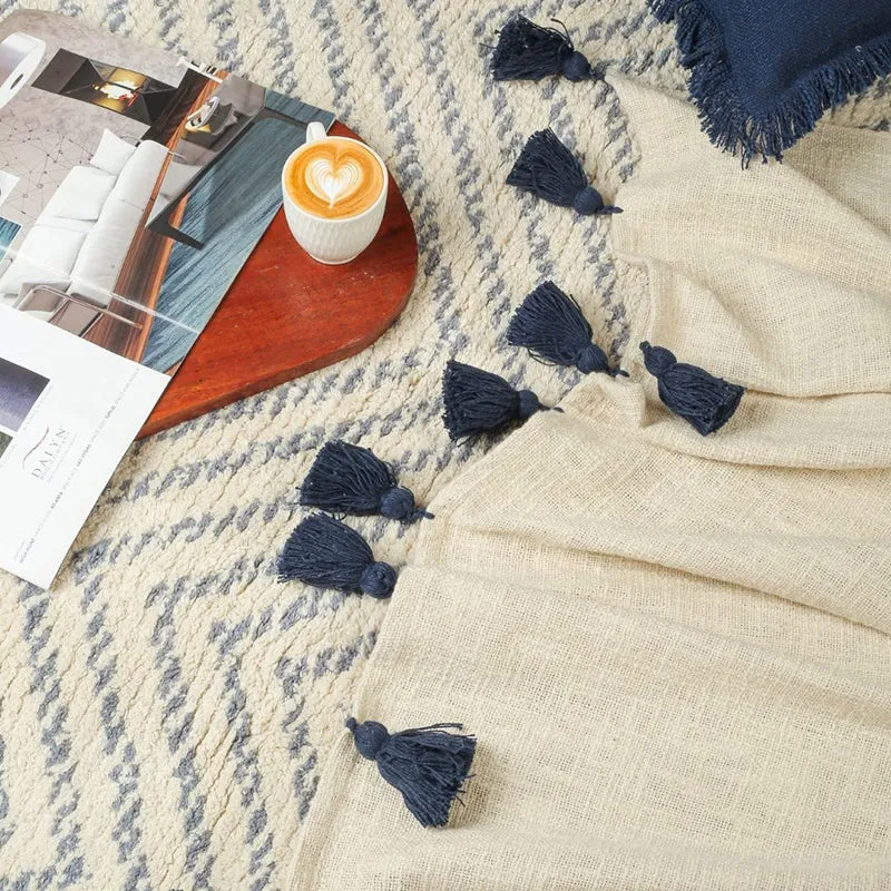 Tassura Tasselled Cotton Throw - Navy Blue media 7