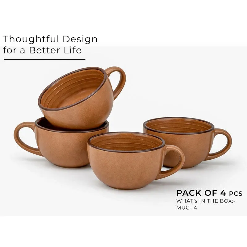 Cuddle Ceramic Tea Cup (250 mL Each),Dark Brown) - Set Of Four media 3