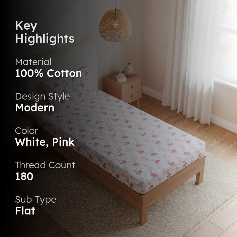 Jumina Floral Printed Cotton Bedsheet (Pink) - 180 TC media 2