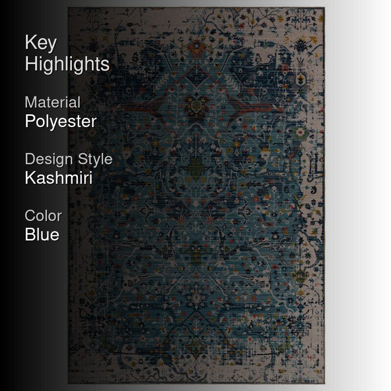 Qamra Ethnic Polyester Carpet - Blue media 2