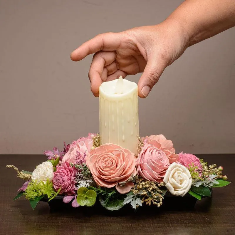 Viya Solawood Floral Tray With Battery Candle media 4