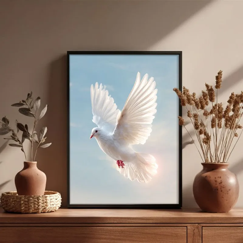 White Dove Ascending Archival Paper Wall Painting With Black Frame media 4