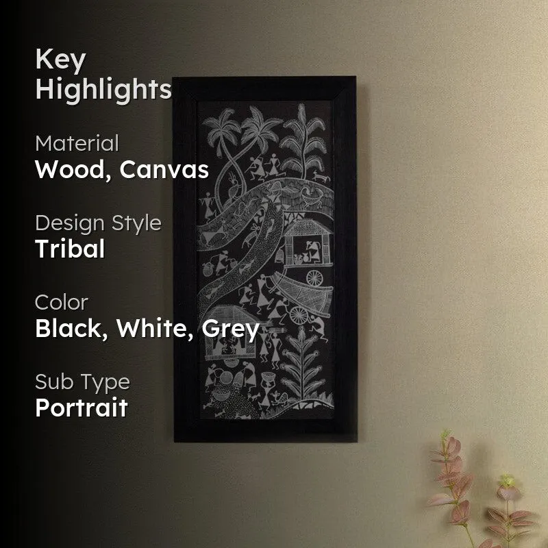 Warli Mist Canvas Wall Art - Black media 2