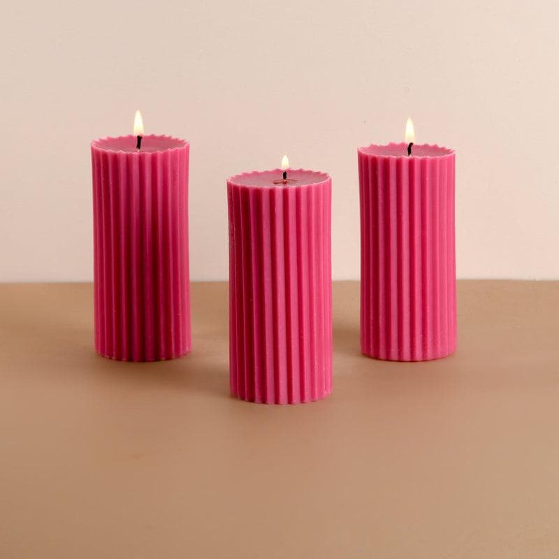 Pink Meadows Ribbed Pillar Scented Candles - Set Of 3 media 3