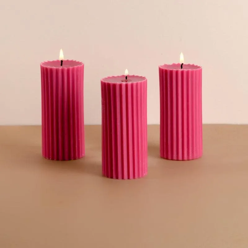 Pink Meadows Ribbed Pillar Scented Candles - Set Of 3 media 3