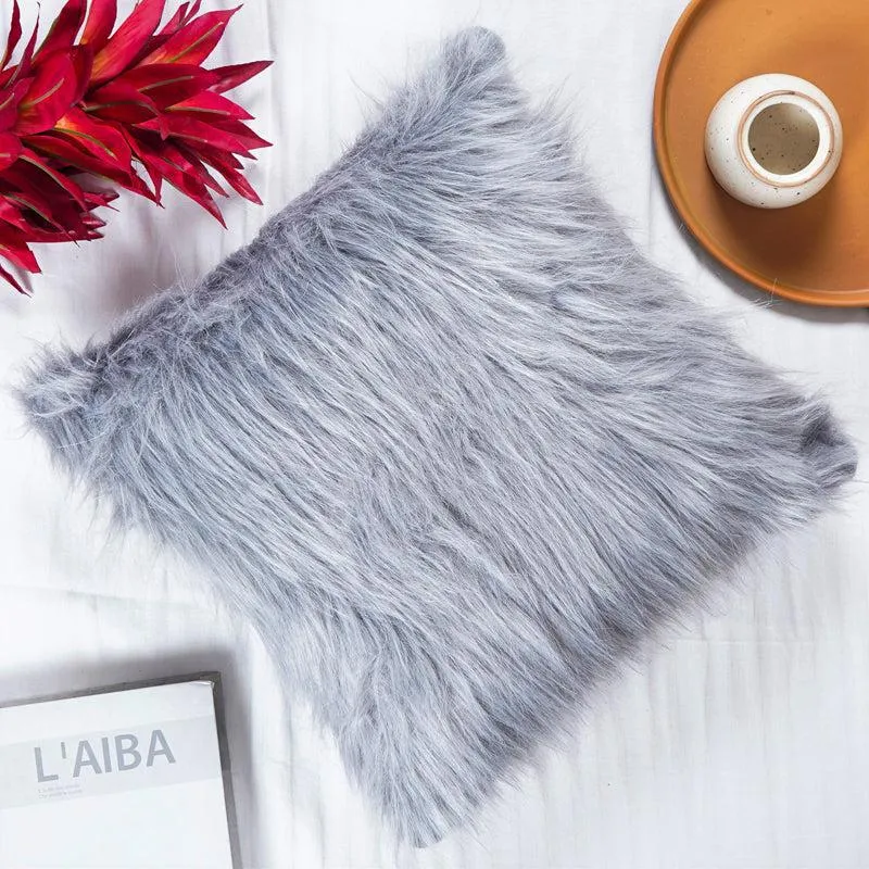 Velvuro Faux Fur Solid Cushion Cover (Light Grey) - Set Of Two media 5