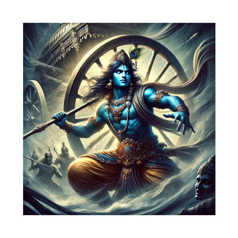 Krishna in His Battle Glory Wall Painting media 4