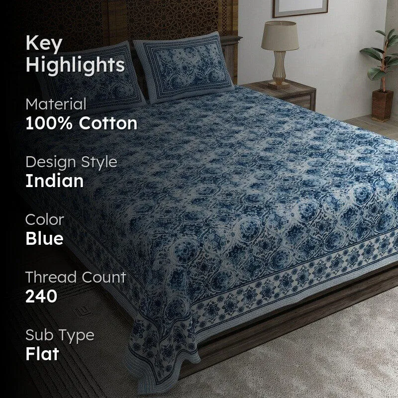 Loomet Cotton Bedsheet (Blue) - 240 TC media 2