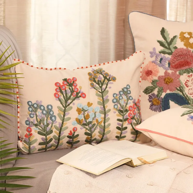 Cozy Garden Embroidered Cotton Cushion Cover media 4