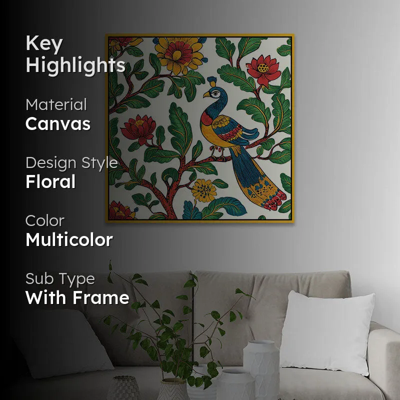 Mayoorakala Canvas Wall Painting With Frame - Gold media 2
