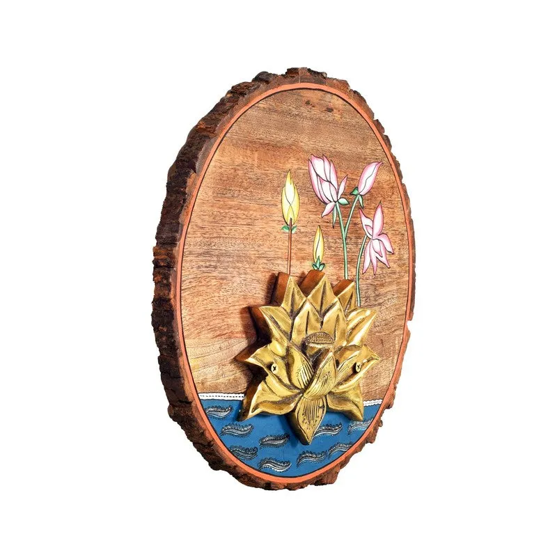 Thyrosin Decorative Mango Wood Golden Lotus Wall Accent media 6