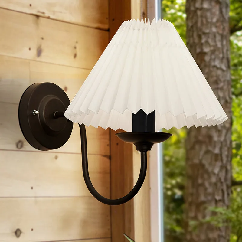 French Pleat Fabric & Metal Wall Lamp - White & Black media 1