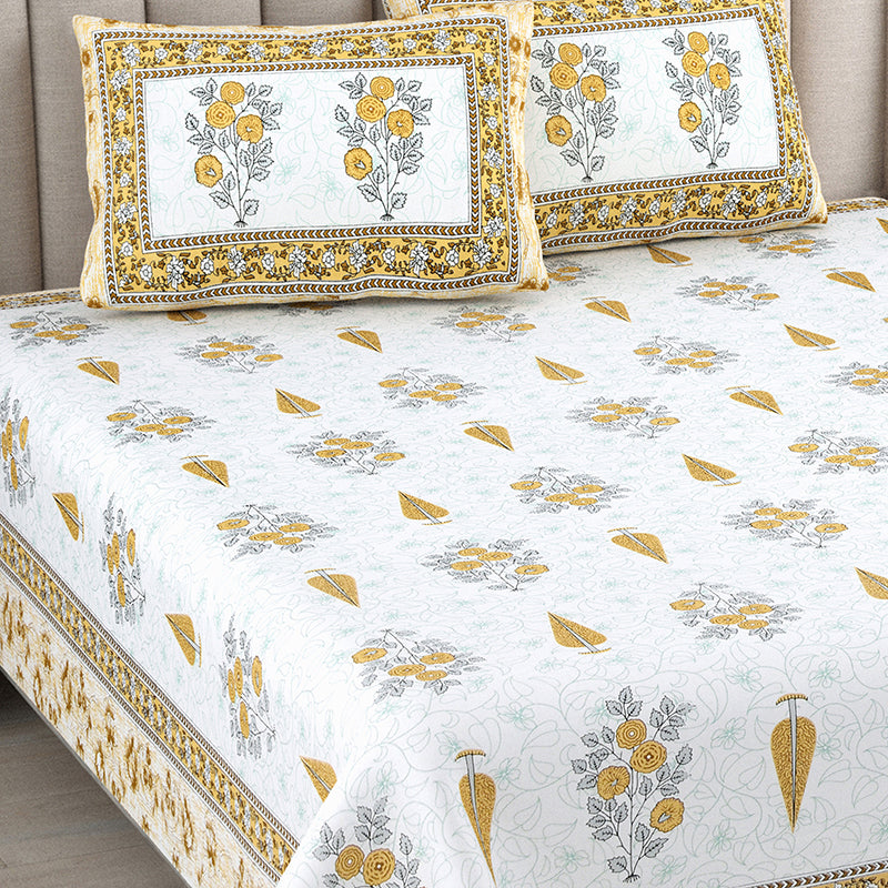 Floral Garden Cotton Bedsheet (Yellow) - 144 TC media 3