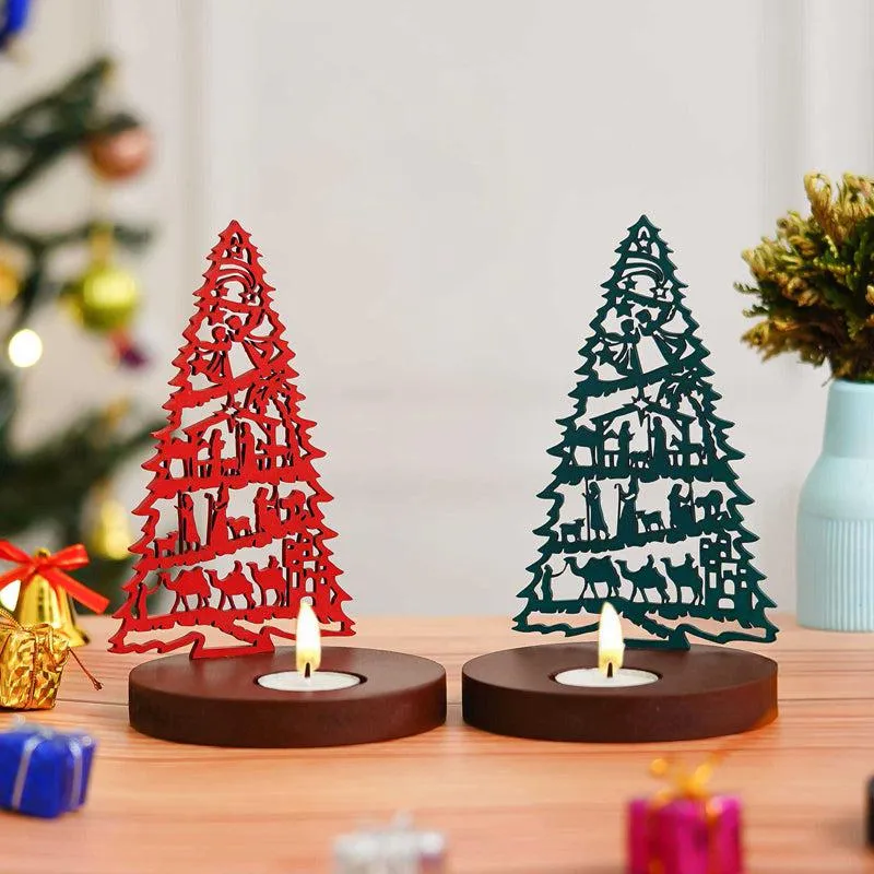 Manger & Tree Wood Christmas Tea Light Holder - Set Of Two media 4