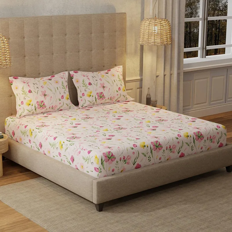Urban Space Meadows Rose Cotton Bedsheet (Pink) - 200 TC media 1