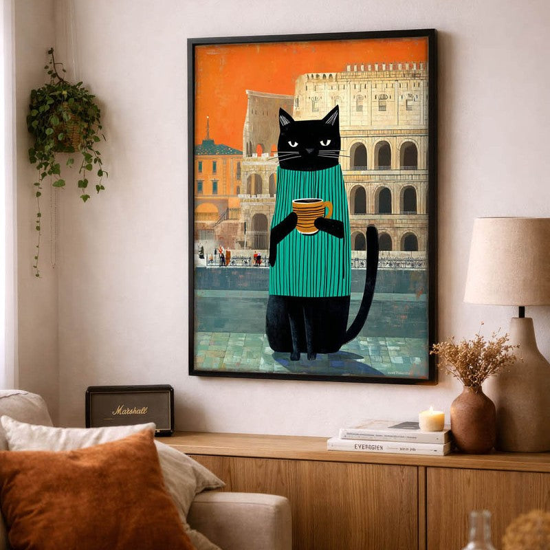 Curious Cat Wall Painting With Frame media 4