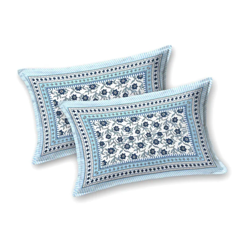 Crafto Cotton Bedsheet (Blue,White) - 240 TC media 4