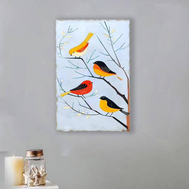 Songbirds on Branchline Marble Wall Art - 8 Inches
