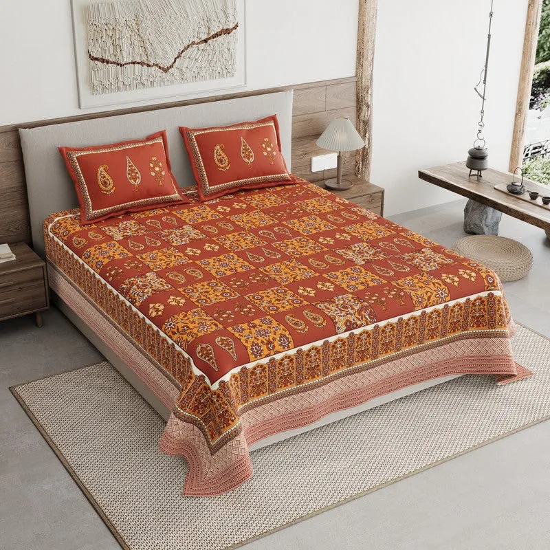 Jaipur Charm Cotton Bedsheet (Rust,Yellow) - 120 TC media 1