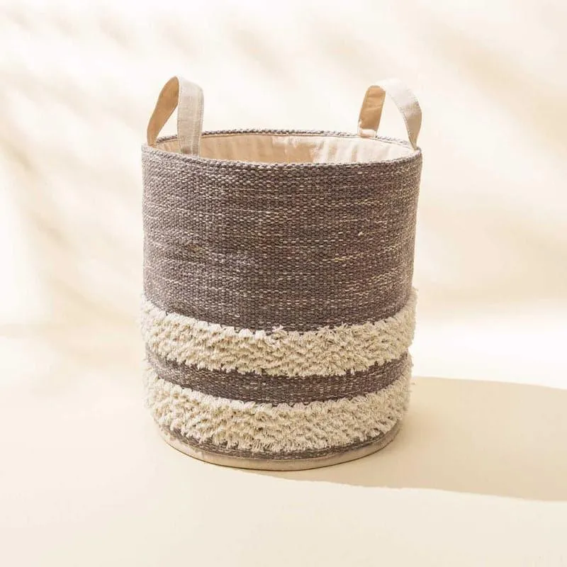 Milia Stripe Natural Fiber Laundry Basket media 3