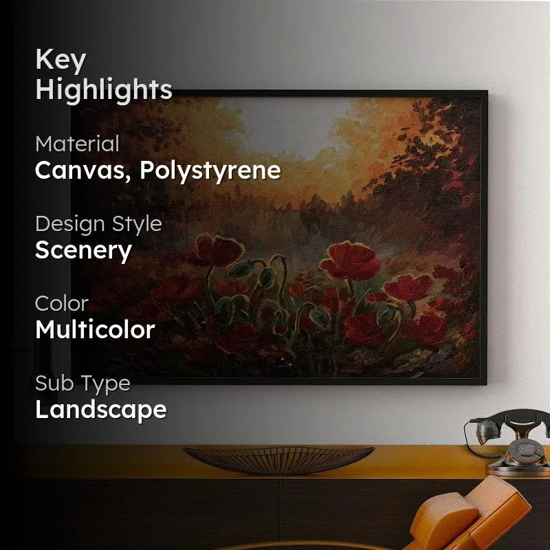 Poppy Grassland Canvas Wall Painting - Black Frame media 2