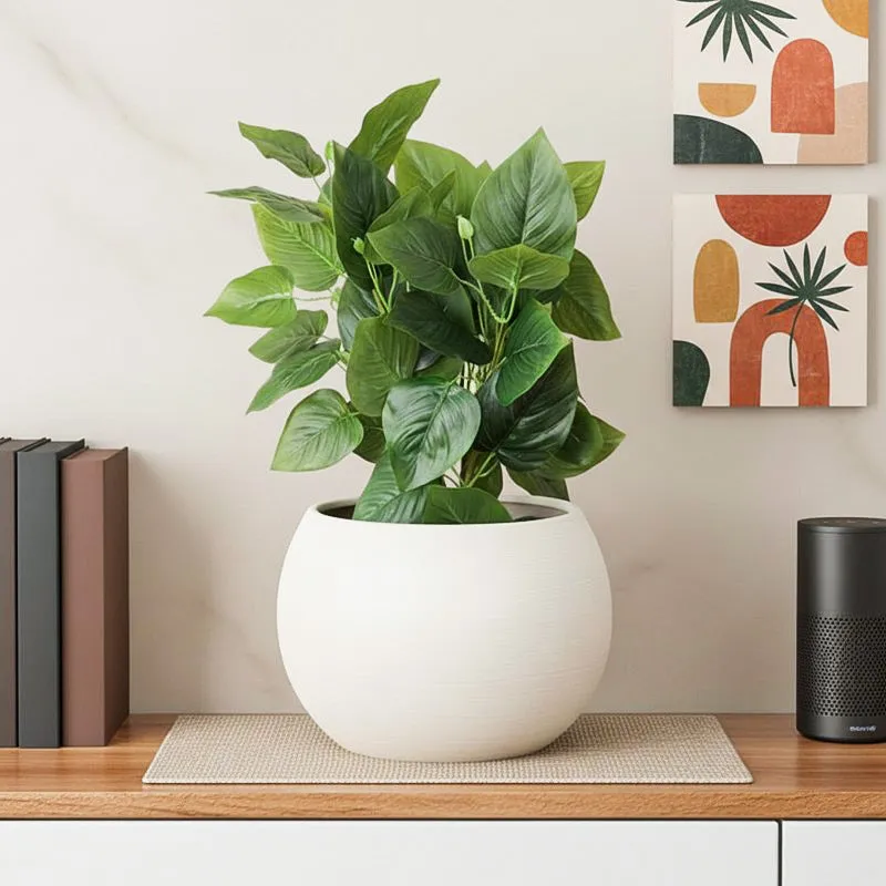 Artificial Pothos Plant With Black Fiber Pot (Green) - 1 Feet media 1