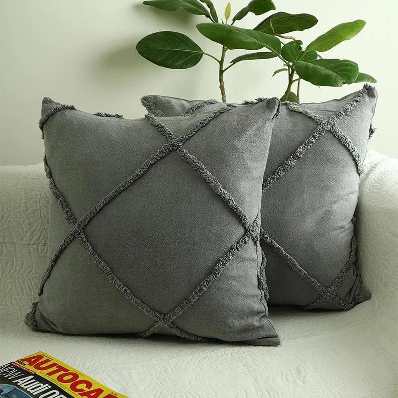 Anuket Tufted Cotton Cushion Cover (Grey) - Set Of Two media 1