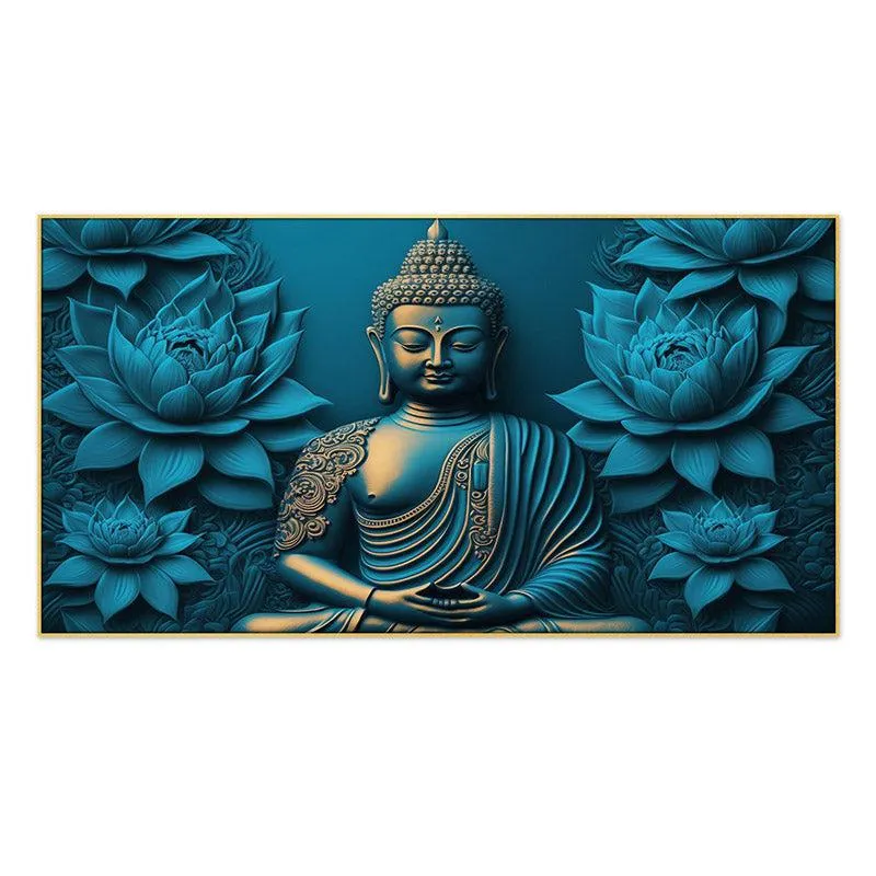 Enlightened Buddha In Blue Canvas Wall Painting With Frame media 5
