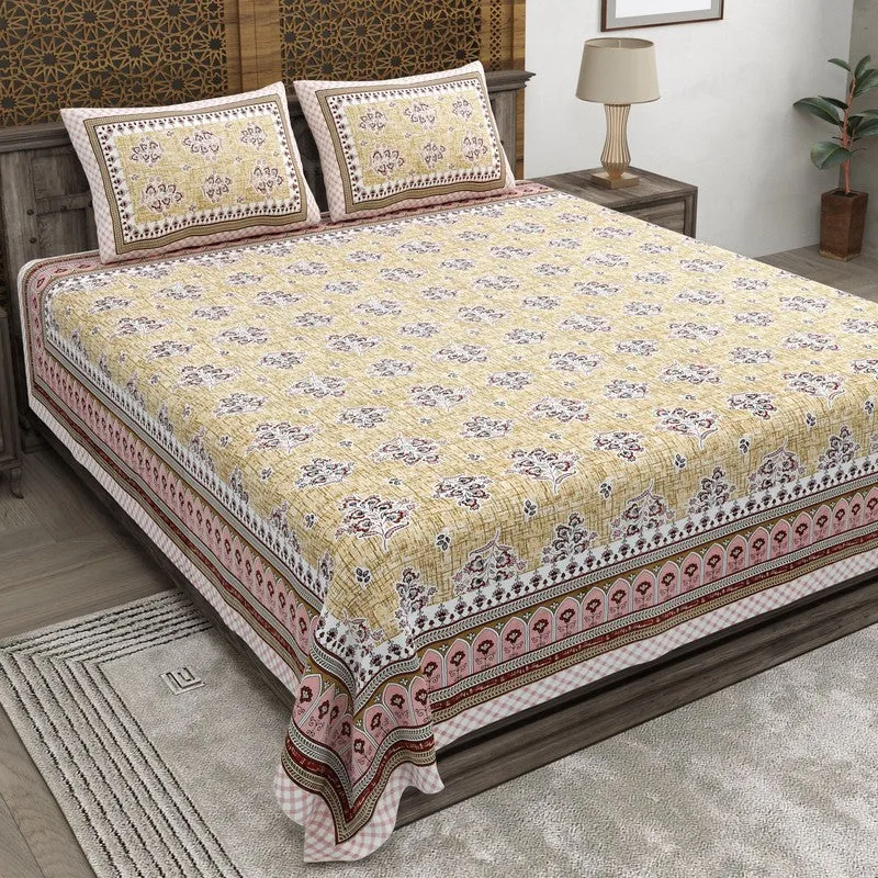 Royalon Cotton Bedsheet (Beige,Brown) - 240 TC media 1