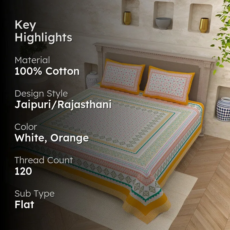 Royal Touch Cotton Bedsheet (White,Orange) - 120 TC media 2