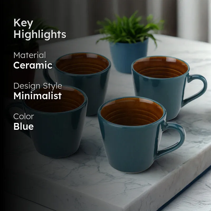 Karvaa Ceramic Tea Cup (175 mL Each)/Cyan)- Set of Four media 2