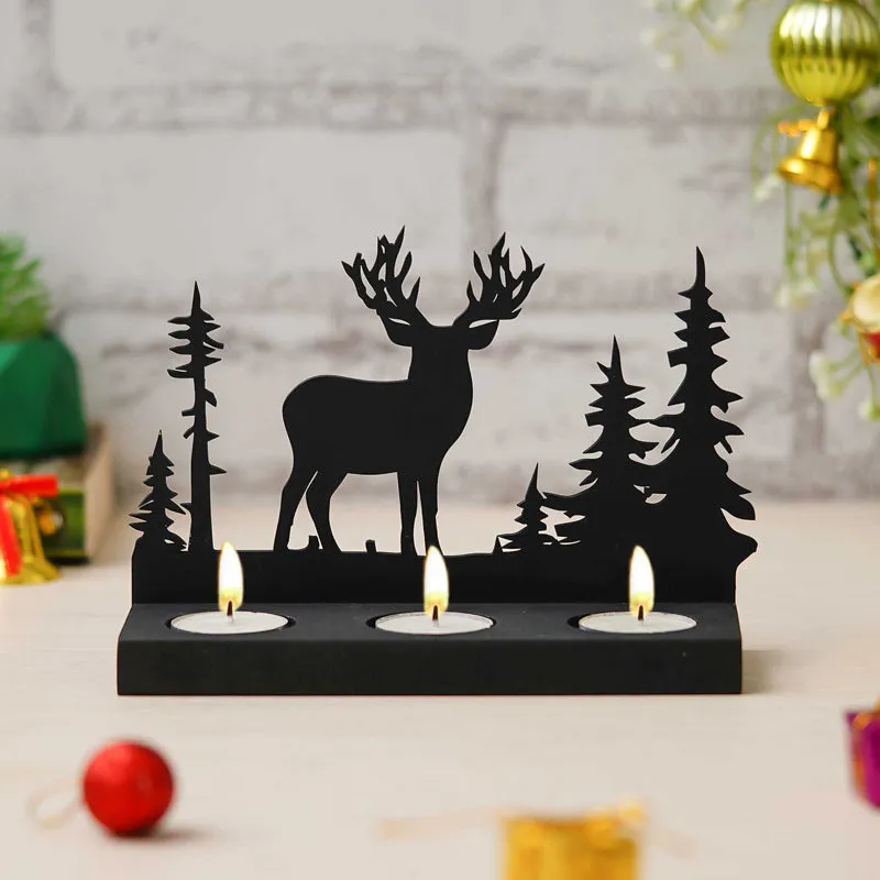 Dasher Wood Christmas Tea Light Holder - Black media 3